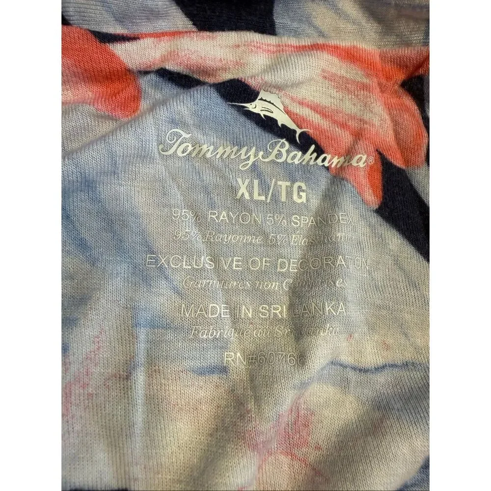 Tommy Bahama Womens Tropical Button-Up Top and Wide-Leg Pajama Set Navy Coral XL